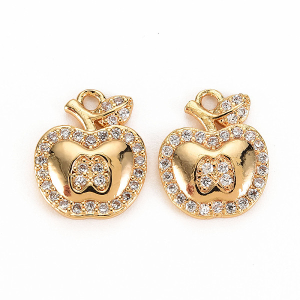 

PandaHall Brass Micro Pave Cubic Zirconia Charms, Nickel Free, Real 18K Gold Plated, Apple, Clear, 14x11x2mm, Hole: 1.5mm Brass+Cubic...