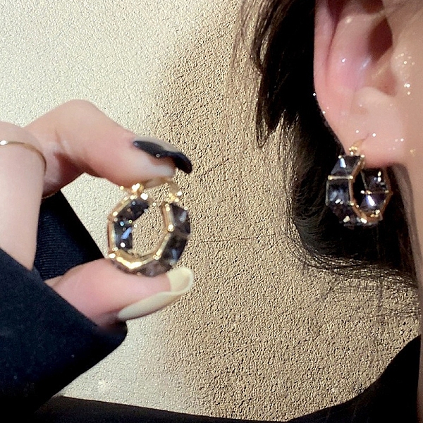 Aretes De Aro Cuadrados De Aleación Con Rhinestone