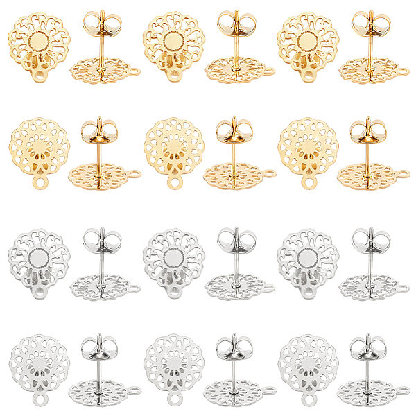 

PandaHall UNICRAFTALE 24Pcs 2 Style Bohemia Stud Earring Stainless Steel 2 Colors Hypoallergenic Earrings Post with Horizontal Loops...