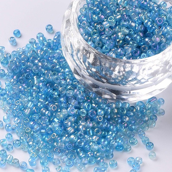 

PandaHall 12/0 Round Glass Seed Beads, Transparent Colours Rainbow, Round Hole, Aqua, 12/0, 2mm, Hole: 1mm, about 3333pcs/50g, 50g/bag..., Cyan