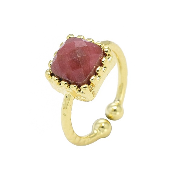 

PandaHall Adjustable Natural Gemstone Finger Rings, with Brass Findings, Square, Golden, Size 7, 17.5~18.5mm Mixed Stone