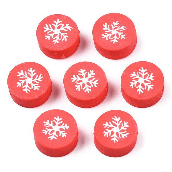 

PandaHall Handmade Polymer Clay Beads, Christmas Style, Flat Round with Snowflake, Red, 9x4mm, Hole: 1.6mm Polymer Clay Flat Round Red