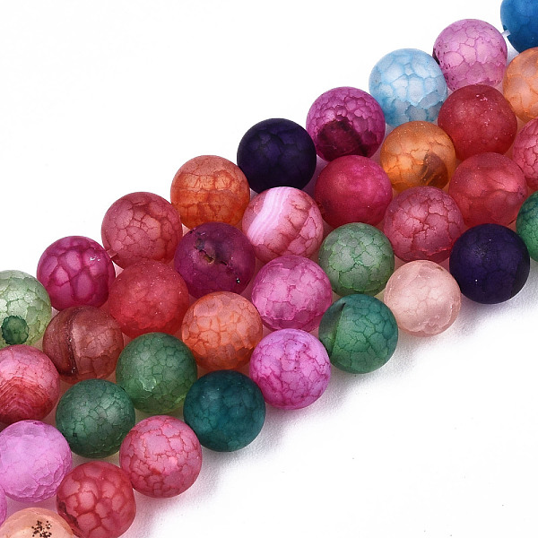 

PandaHall Natural Crackle Agate Beads Strands, Frosted, Dyed & Heated, Round, Colorful, 6mm, Hole: 0.8mm, about 63pcs/strand, 14.96 inch...