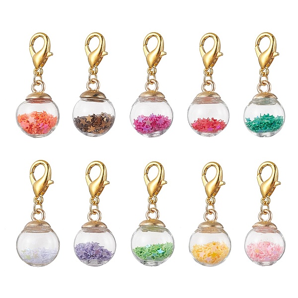 

PandaHall Glass Ball Pendant Decorations, with Zinc Alloy Lobster Claw Clasps, Round, Mixed Color, 38mm Glass Round Multicolor