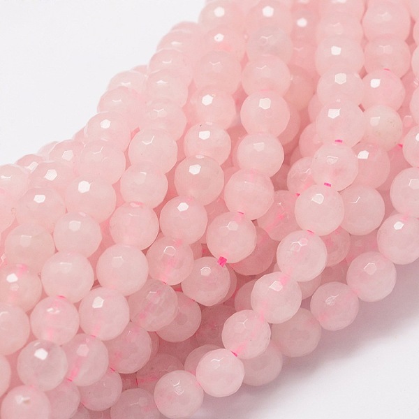 

PandaHall Faceted Round Natural Rose Quartz Bead Strands, 8mm, Hole: 1mm, about 50pcs/strand, 15.3 inch Rose Quartz Round