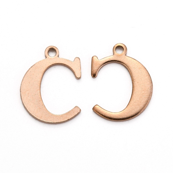 

PandaHall Ion Plating(IP) 304 Stainless Steel Alphabet Charms, Rose Gold, Letter.C, 12x9.5x1mm, Hole: 1mm 304 Stainless Steel Letter C