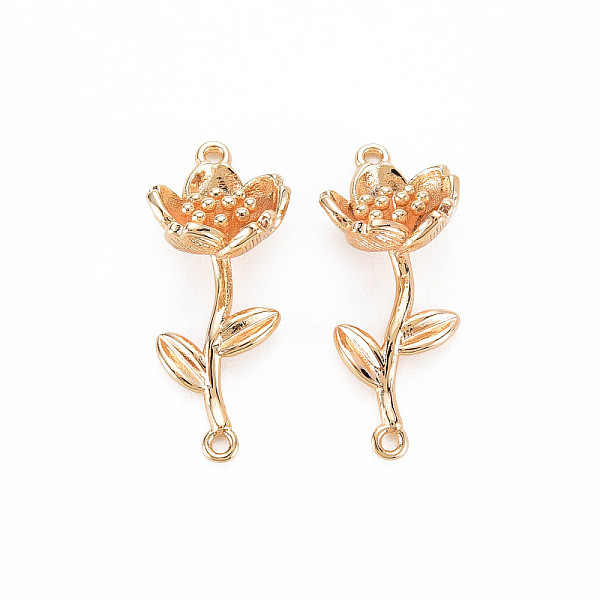 

PandaHall Brass Birth Flower Connector Charms, Nickel Free, Real 18K Gold Plated, Flower Pattern, 23x10x7mm, Hole: 1mm Brass Flower