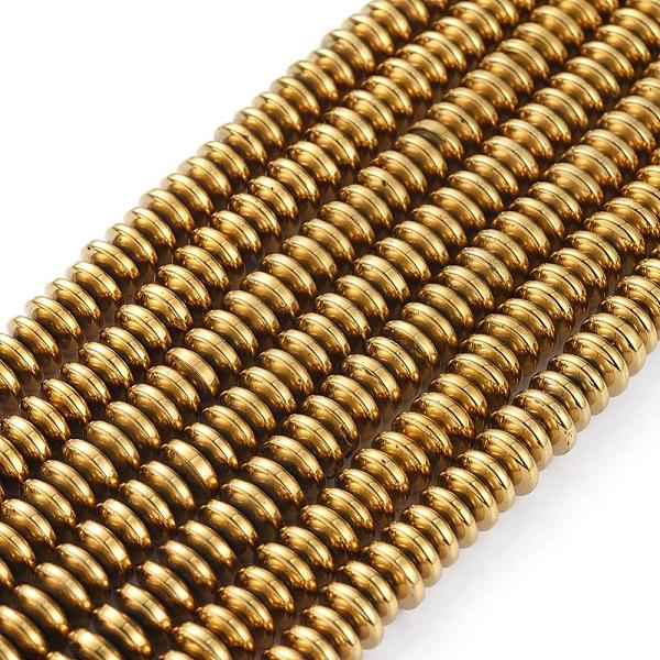 

PandaHall Electroplate Non-magnetic Synthetic Hematite Heishi Beads Strands, Flat Round/Disc, Golden Plated, 8x3mm, Hole: 1mm, about...