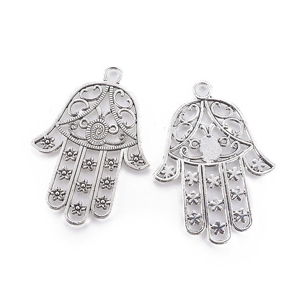 

PandaHall Tibetan Style Alloy Big Hamsa Hand/Hand of Fatima /Hand of Miriam Pendants, Cadmium Free & Nickel Free & Lead Free, Antique Silver...