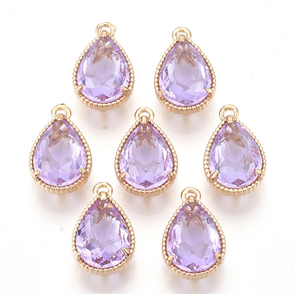 

PandaHall Transparent Glass Pendants, with Golden Tone Brass Findings, Faceted, Teardrop, Violet, 19x12x8.5mm, Hole: 1.5mm Brass+Glass..., Purple