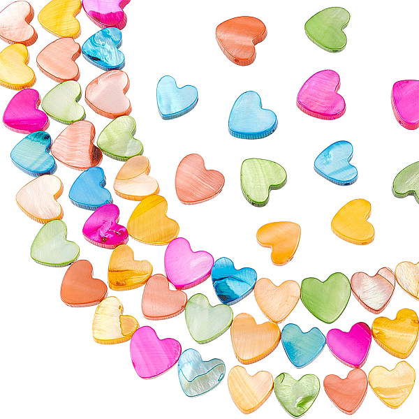 

PandaHall WADORN 2 Strands Natural Freshwater Shell Beads Strands, Dyed, Heart, Colorful, 8~9x8~9x2~3mm, Hole: 0.6mm, about 45pcs/strand..., Multicolor
