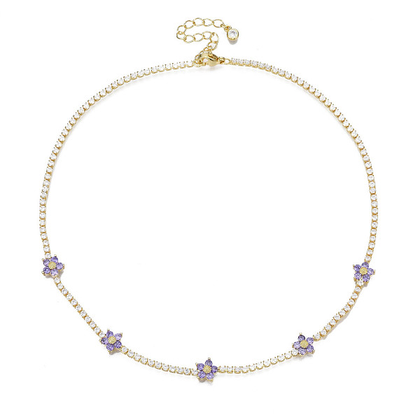 

PandaHall Cubic Zirconia Classic Tennis Necklace with Flower Links, Golden Brass Jewelry for Women, Medium Purple, 14.37 inch(36.5cm) Cubic...