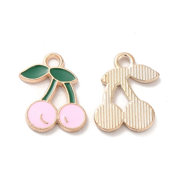 

PandaHall Alloy Enamel Pendants, Light Gold, Cherry Charm, Pearl Pink, 17.5x15x1.5mm, Hole: 2mm Alloy+Enamel Cherry
