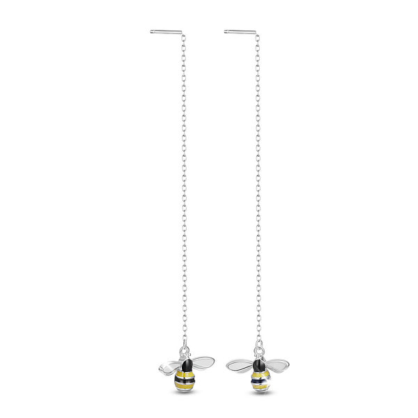 

PandaHall SHEGRACE Rhodium Plated 925 Sterling Silver Dangle Earrings, Ear Thread, with Epoxy Resin and Cable Chains, Bees, Platinum, 92mm..., Black