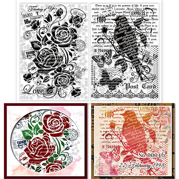

PandaHall GLOBLELAND Vintage Text Background Clear Stamps for DIY Scrapbooking Rose Flower and Bird Silicone Clear Stamp Seals Transparent...