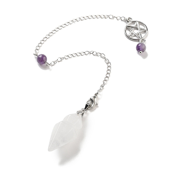 

PandaHall Natural Quartz Crystal Pointed Dowsing Pendulums, with Rack Plating Brass Findings, Cone, 235mm Quartz Crystal Cone