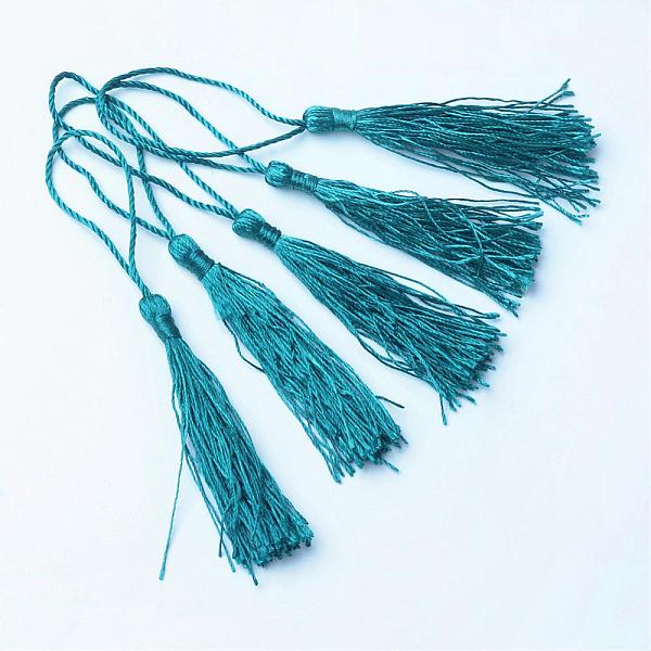 

PandaHall Polyester Tassel Decorations, Pendant Decorations, Teal, 130x6mm, Tassel: 70~90mm Polyester Cyan