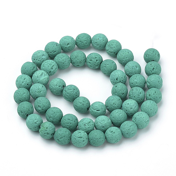 

PandaHall Synthetic Lava Rock Beads Strands, Dyed, Round, Aquamarine, 6.5mm, Hole: 1mm, about 64pcs/strand, 14.84 inch~15.04 inch..., Green
