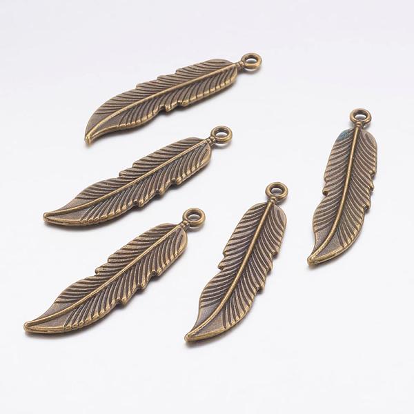 

PandaHall Tibetan Style Alloy Pendants, Feather, Lead Free and Cadmium Free, Antique Bronze, 45.5x11x2.5mm, Hole: 2mm Alloy Feather
