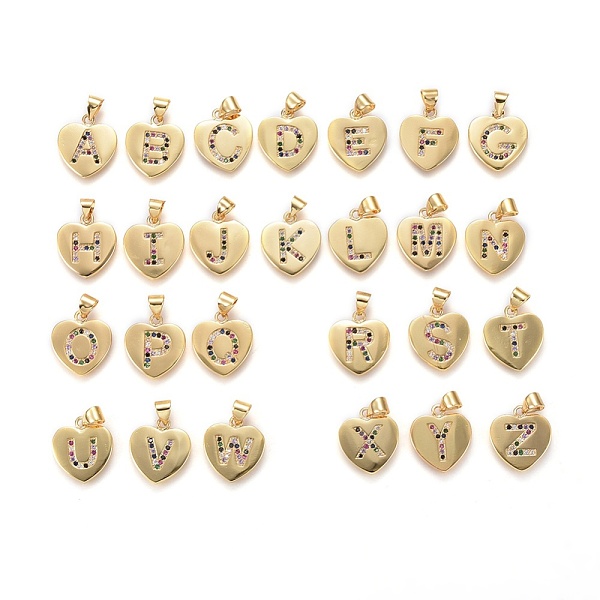 

PandaHall Brass Micro Pave Cubic Zirconia Pendants, Heart with Letter, Colorful, Random Mixed Letters, 17x15x1.5mm, Hole: 3.5x4.5mm...