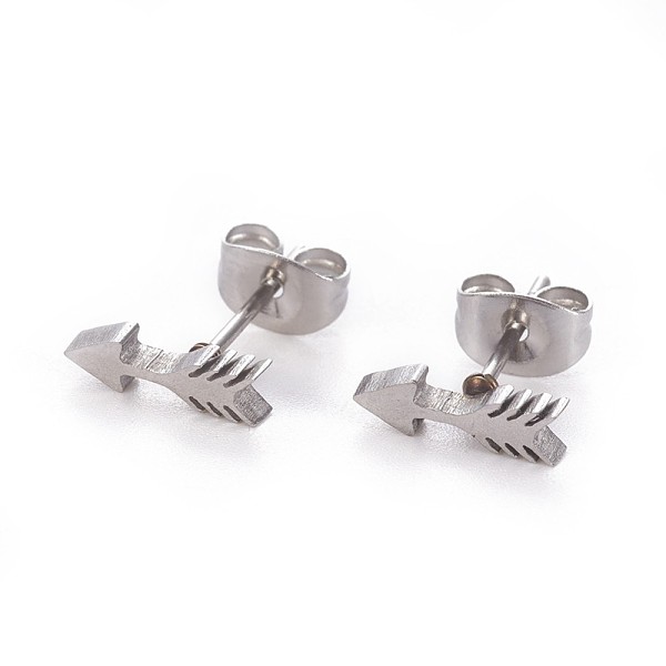

PandaHall 304 Stainless Steel Stud Earrings, Hypoallergenic Earrings, with Ear Nuts/Earring Back, Arrow, Stainless Steel Color, 10x3mm, Pin...