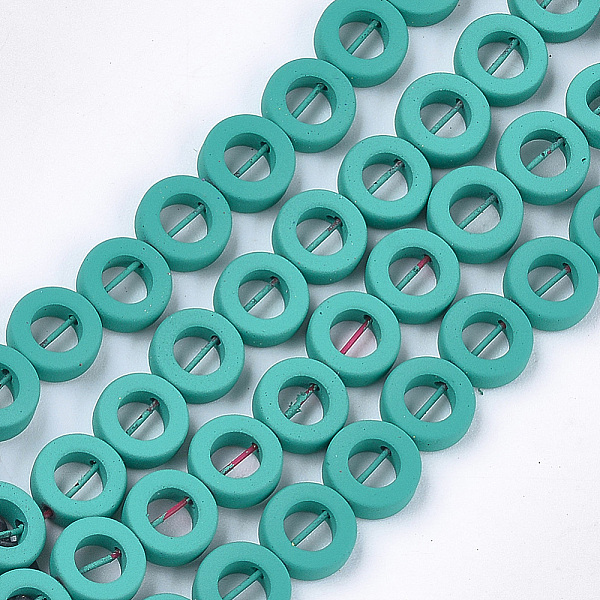

PandaHall Spray Painted Non-magnetic Synthetic Hematite Beads Strands, Bead Frame, Donut, Light Sea Green, 8.5x3mm, Hole: 0.8mm, Inner...
