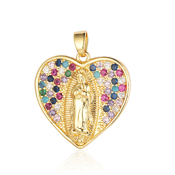 

PandaHall Brass Micro Pave Colorful Cubic Zirconia Pendants, Heart with Virgin Mary Charms, Real 18K Gold Plated, 22x22x2.8mm Brass+Cubic...
