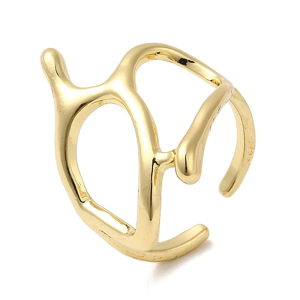 

PandaHall Brass Open Cuff Rings, Hollow Sea Fan Coral Ring for Women, Real 18K Gold Plated, US Size 5 1/2(16.1mm), 2~23mm Brass