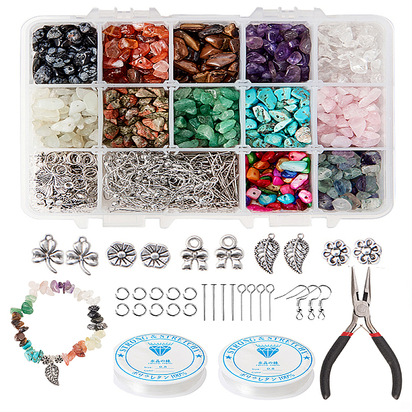 

PandaHall DIY Jewelry Sets, with Shell Beads, Gemstone Chip Beads, Tibetan Style Alloy Pendant, Jump Rings, Pins, Brass Earring Hooks and..., Multicolor