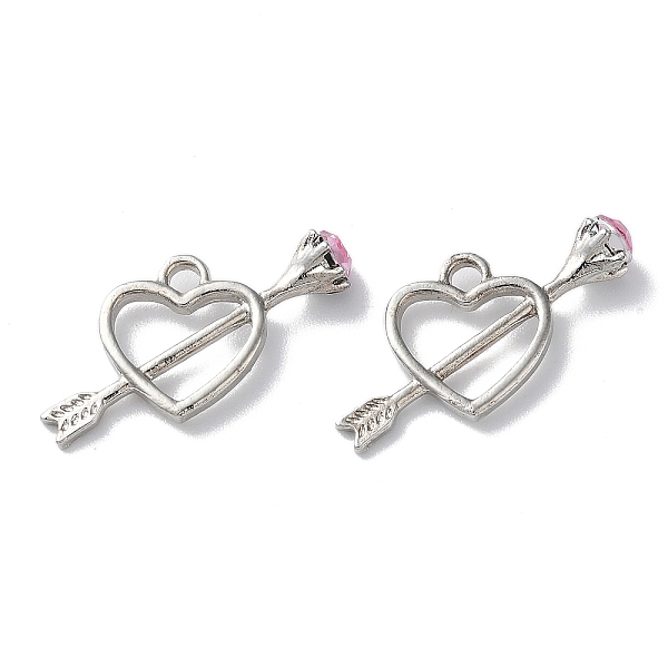 

PandaHall Alloy with Rhinestone Pendant, Lead Free & Cadmium Free, Heart with Arrow Charms, Platinum, 13x26x1.5mm, Hole: 2mm..., Pink