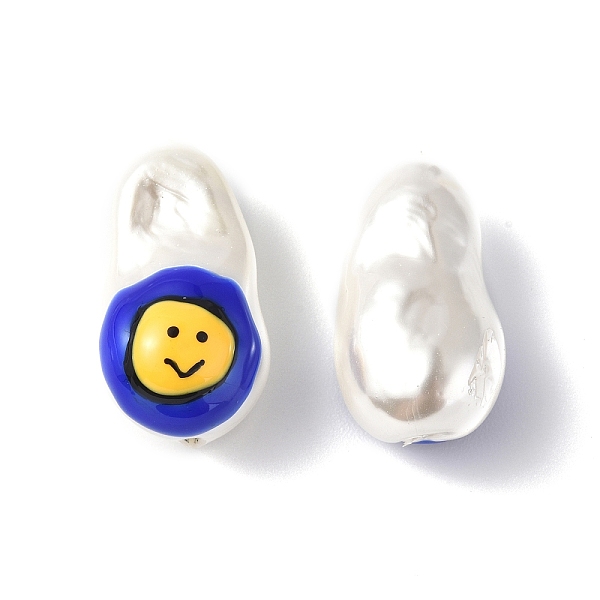 

PandaHall Shell Enamel Beads, Oval with Smiling Face, Blue, 21~21.5x12.5~13x12mm, Hole: 1~1.2mm White Shell Oval Blue