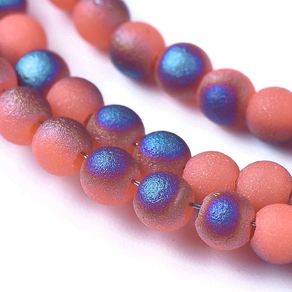 

PandaHall Electroplated Frosted Glass Bead Strands, Round, Tomato, 2.5mm, Hole: 0.7mm, about 150pcs/strand, 15.35 inch(39cm) Glass Round Red