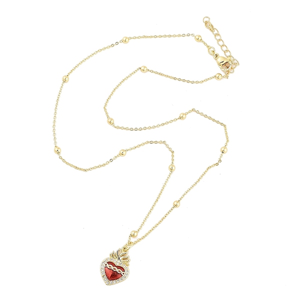 

PandaHall Brass Micro Pave Clear Cubic Zirconia Pendant Necklaces, Heart, Real 18K Gold Plated, 17.17 inch(436mm) Cubic Zirconia Heart Red