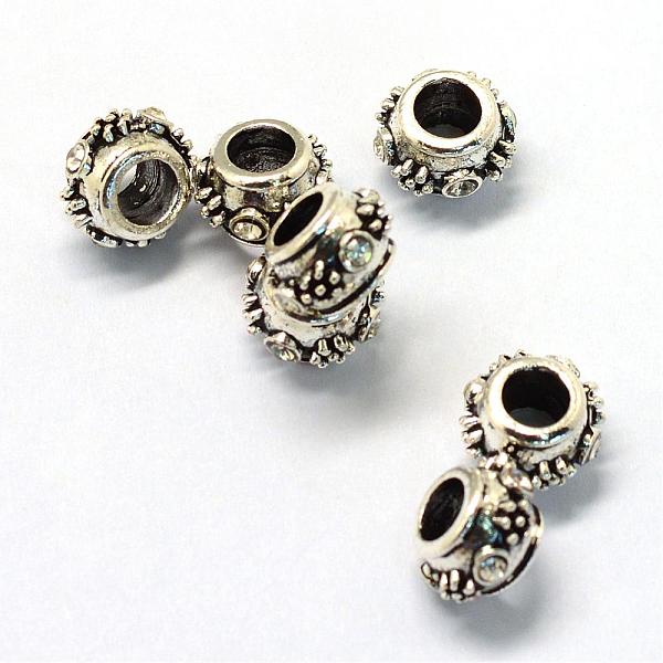 

PandaHall Alloy Rhinestones European Beads, Large Hole Beads, Rondelle, Antique Silver, Crystal, 10x6.5mm, Hole: 4.5mm Alloy Rondelle Clear