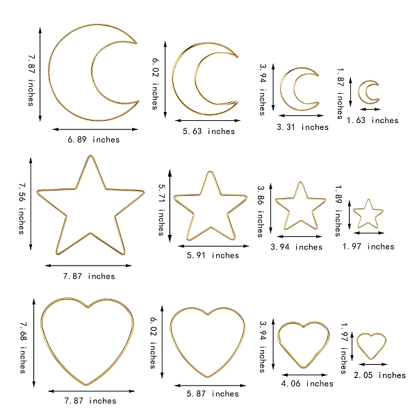 

PandaHall 3 Sets 3 Style Iron Hoop, Craft Metal Ring, for Macrame and Other DIY Projects, Star & Heart & Moon, Golden...