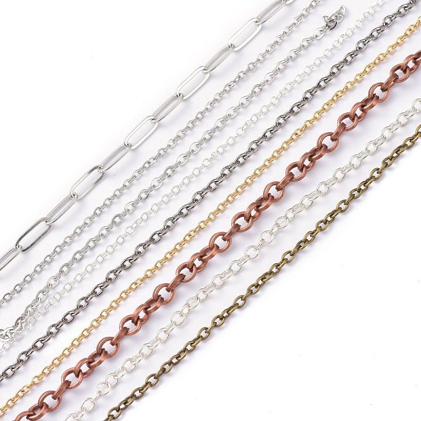

PandaHall Brass & Stainless Steel Cable Chains, Unwelded & Soldered, Mixed Color, 2~9x1.5~4x0.4~1.2mm, 39.37 inch(1m) Brass