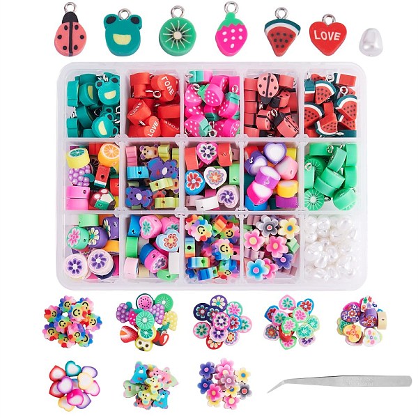 

PandaHall 395Pcs 15 Style Fruit & Heart & Flower Handmade Polymer Clay Charms and Resin Teardrop Beads, Mixed Color, 395pcs/box Polymer Clay..., Multicolor