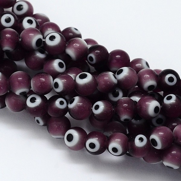 

PandaHall Handmade Evil Eye Lampwork Round Bead Strands, Purple, 8mm, Hole: 1mm, about 49pcs/strand, 14.17 inch Lampwork Evil Eye Purple