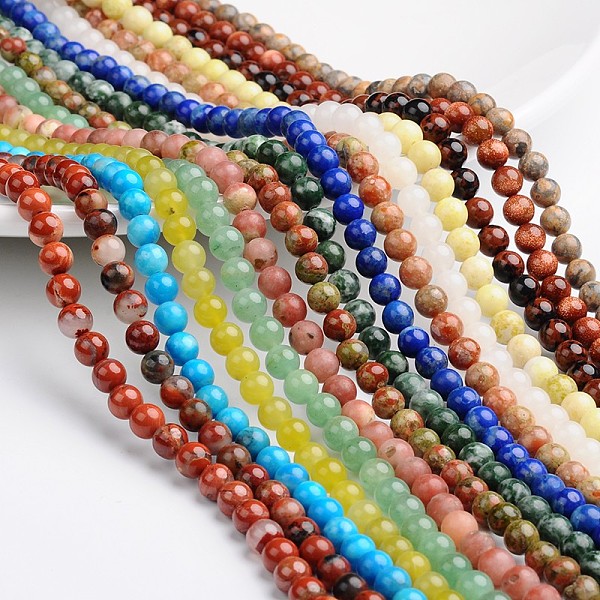 

PandaHall Round Natural & Synthetic Mixed Gemstone Bead Strands, 8mm, Hole: 1mm, about 45pcs/strand, 15.74 inch Mixed Stone Round
