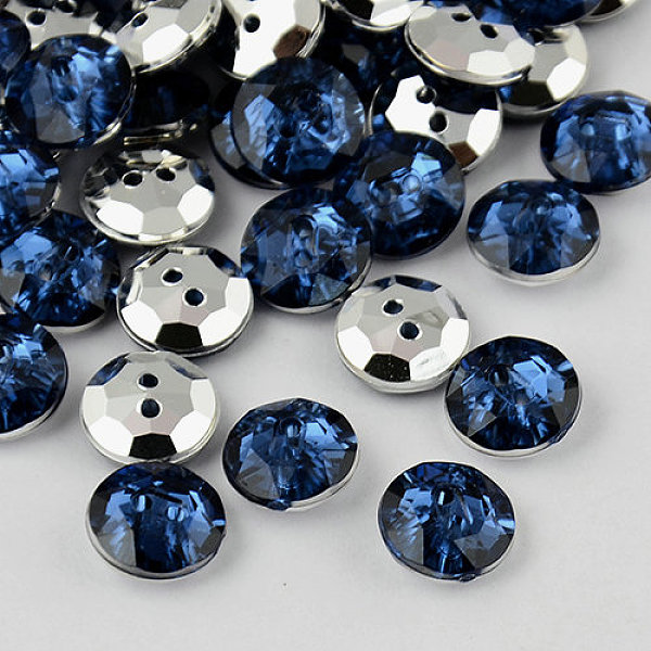 

PandaHall 2-Hole Taiwan Acrylic Rhinestone Flat Round Buttons, Faceted & Silver Plated Pointed Back, Marine Blue, 11.5x4.5mm, Hole: 1mm...