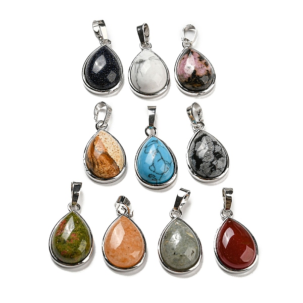 

PandaHall Natural & Synthetic Mixed Gemstone Pendants, Teardrop Charms with Platinum Plated Brass Snap on Bails, 24x15x7.5mm, Hole: 4x8mm...
