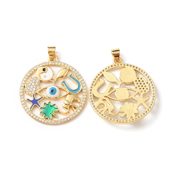 

PandaHall Rack Plating Brass Micro Pave Cubic Zirconia Pendants, with Enamel, Long-Lasting Plated, Cadmium Free & Lead Free, Flat Round with...