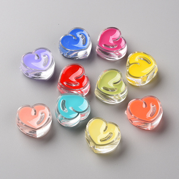 

PandaHall Transparent Enamel Acrylic Beads, Heart, Mixed Color, 20x21.5x9mm, Hole: 3.5mm Acrylic Heart Multicolor