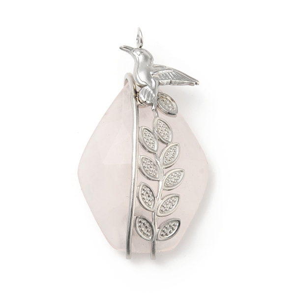 

PandaHall Natural Rose Quartz Pendants, Teardrop Charm, with Stainless Steel Color Plated 304 Stainless Steel Bird Findings, 41x23x10.5mm...