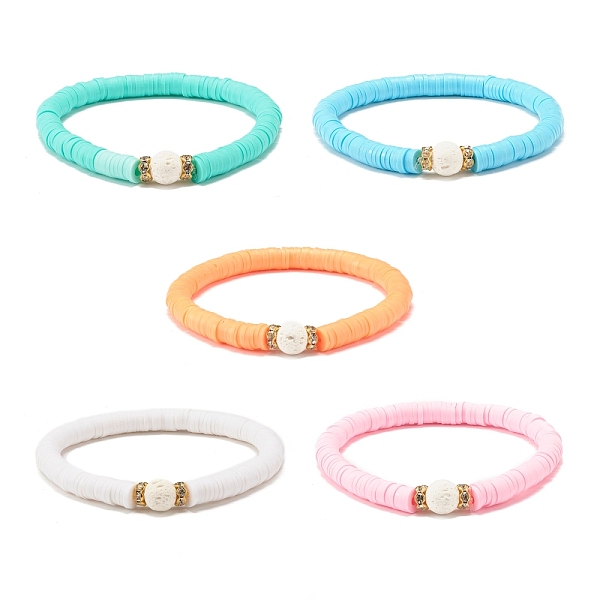 

PandaHall Natural Lava Rock & Handmade Polymer Clay Heishi Beads Stretch Bracelets, Stone Oil Diffuser Power Jewelry for Women, Mixed Color..., Multicolor