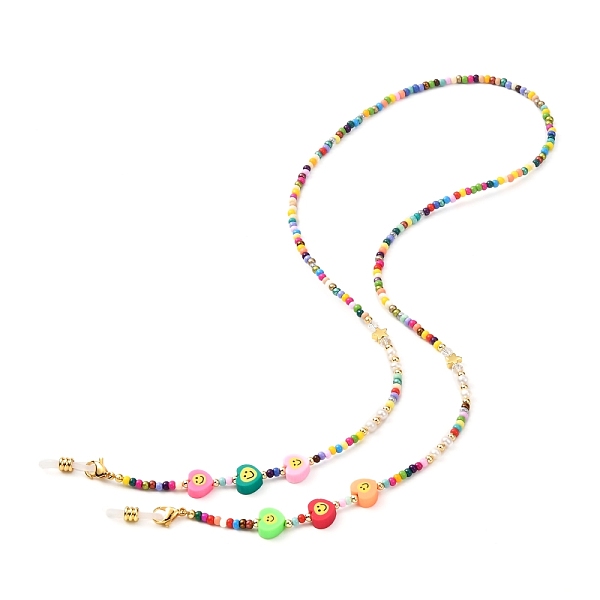 

PandaHall Glass Seed Beads Eyeglasses Chains, with Heart Polymer Clay Beads, Neck Strap for Eyeglasses, with Rubber Loop Ends, Colorful...