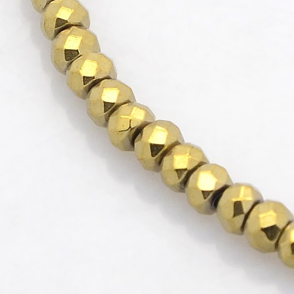 PandaHall Electroplate Non-magnetic Synthetic Hematite Beads Strands, Faceted Rondelle, Golden Plated, 3x2mm, Hole: 1mm, about 214pcs/strand...