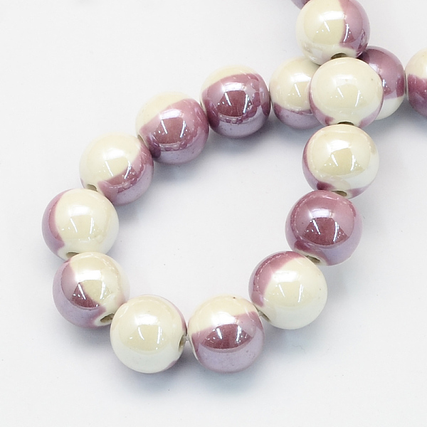

PandaHall Handmade Two-tone Porcelain Round Beads, Pearlized, Thistle, 9mm, Hole: 2mm Porcelain Round Purple