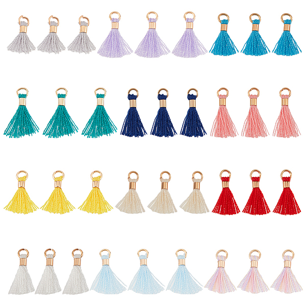 

PandaHall Cotton Tassel Pendant Decorations, with Unwelded Iron Jump Rings, Golden, Mixed Color, 10~16x2mm, Hole: 1.5mm, 5pcs/color..., Multicolor