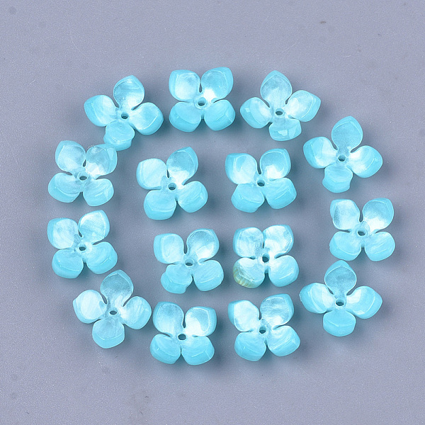 

PandaHall Cellulose Acetate(Resin) Bead Caps, 4-Petal, Flower, Sky Blue, 14x14x6mm, Hole: 1.2mm Cellulose Acetate Blue